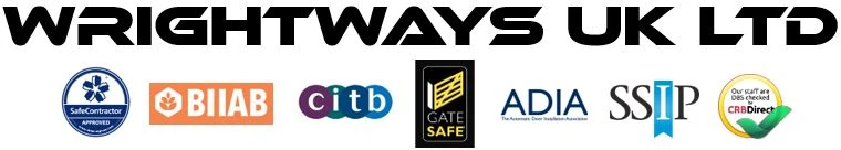 Wrightways UK accreditations including SafeContractor, BIIAB, CITB, Gate Safe, ADIA, SSIP and CRB Direct